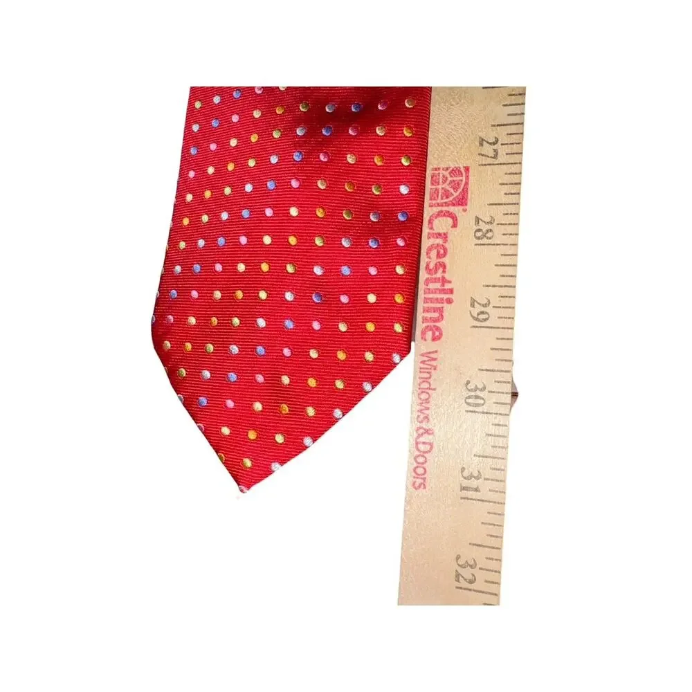 Paul Fredrick Red Silk Tie Multicolor Polka Dot Long Classic Mens Necktie Career